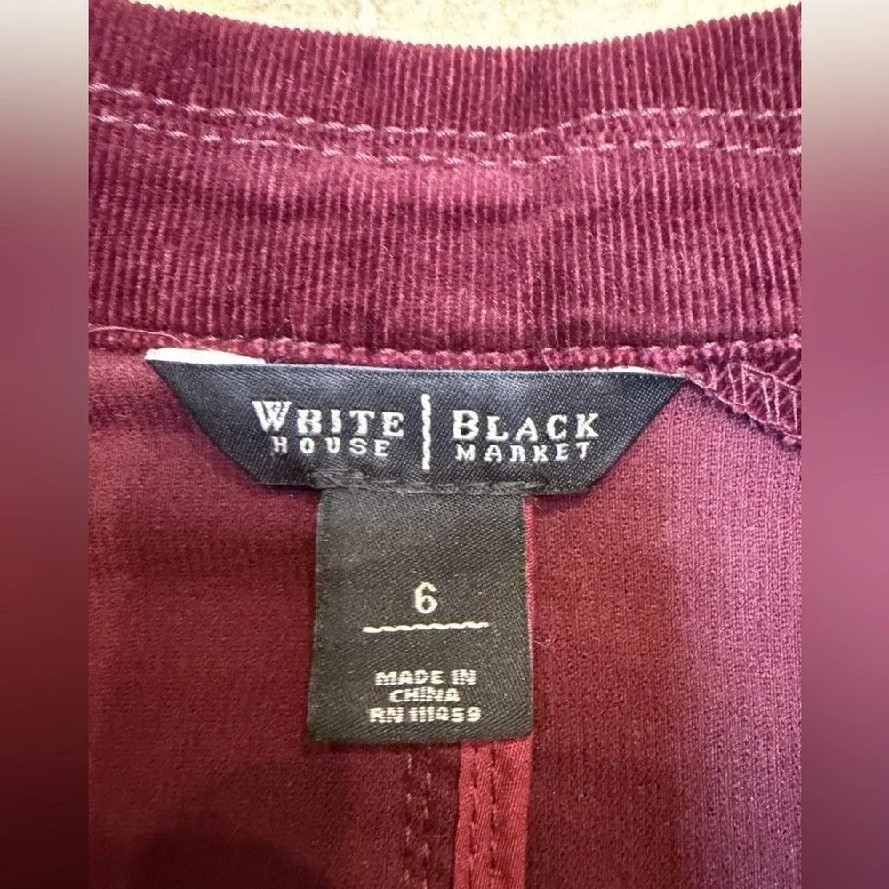 White House Black Market Dark Academia Wine Merlot Peplum Corduroy Jacket Size 6 - Picture 2 of 6